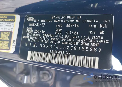 2018 Kia Optima Lx z USA, uszkodzony, nr VIN 5XXGT4L32JG188989